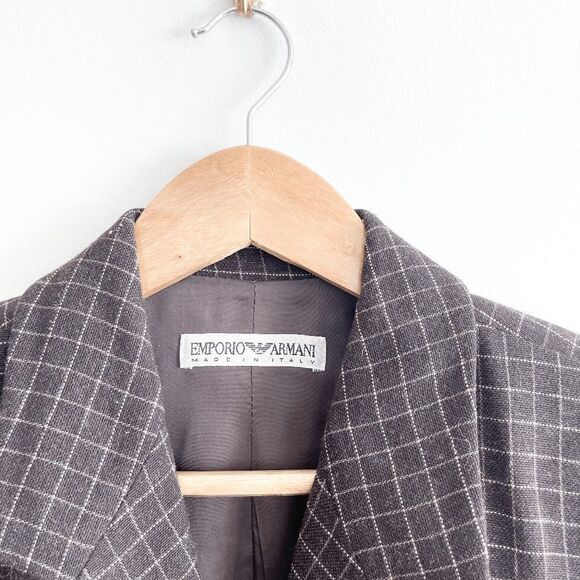 Emporio Armani Women's Blazer Coat Jacket Windowpane Check Brown EU 40 - Picture 4 of 8